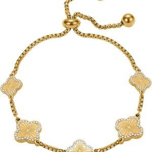 Women’s Four Leaf Clover Bracelet Stainless Steel 18K Gold-plated Adjustable Jew